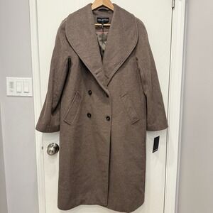 Halston Shawl Collar Wool Blend Winter Coat Pockets Sz 6 Taupe